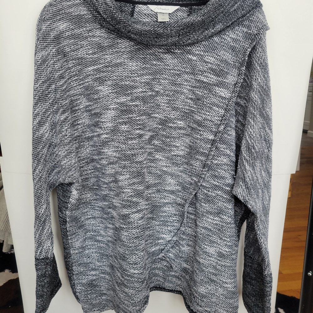 Panel sweater heathered grey cowl neck lounge sweater